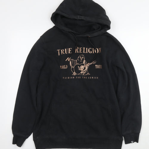 True Religion Mens Black Cotton Pullover Hoodie Size M - Logo Guitar