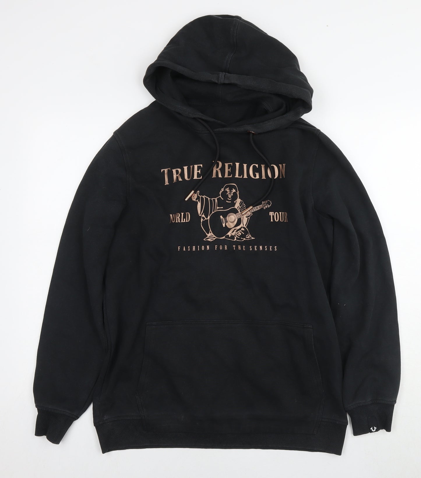 True Religion Mens Black Cotton Pullover Hoodie Size M - Logo Guitar