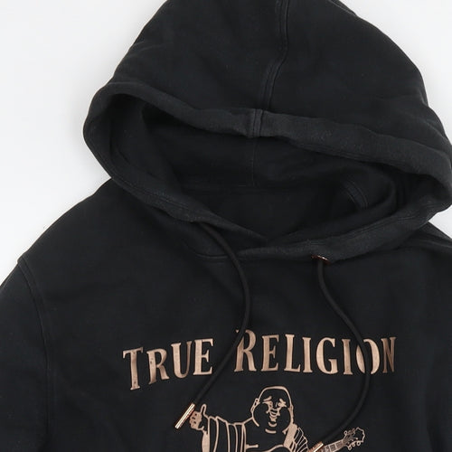 True Religion Mens Black Cotton Pullover Hoodie Size M - Logo Guitar