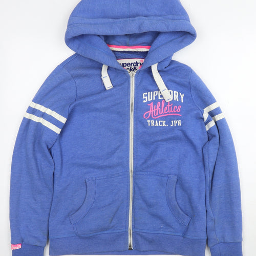 Superdry Womens Blue Cotton Full Zip Hoodie Size L Pullover - Logo