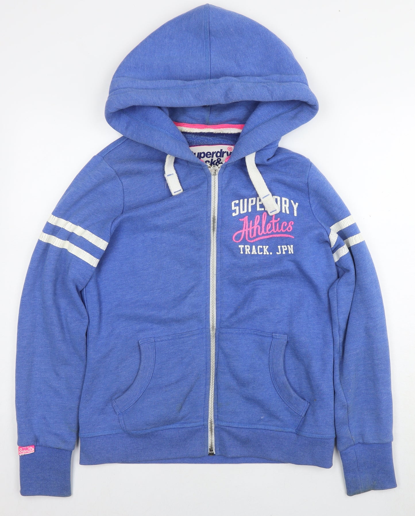 Superdry Womens Blue Cotton Full Zip Hoodie Size L Pullover - Logo