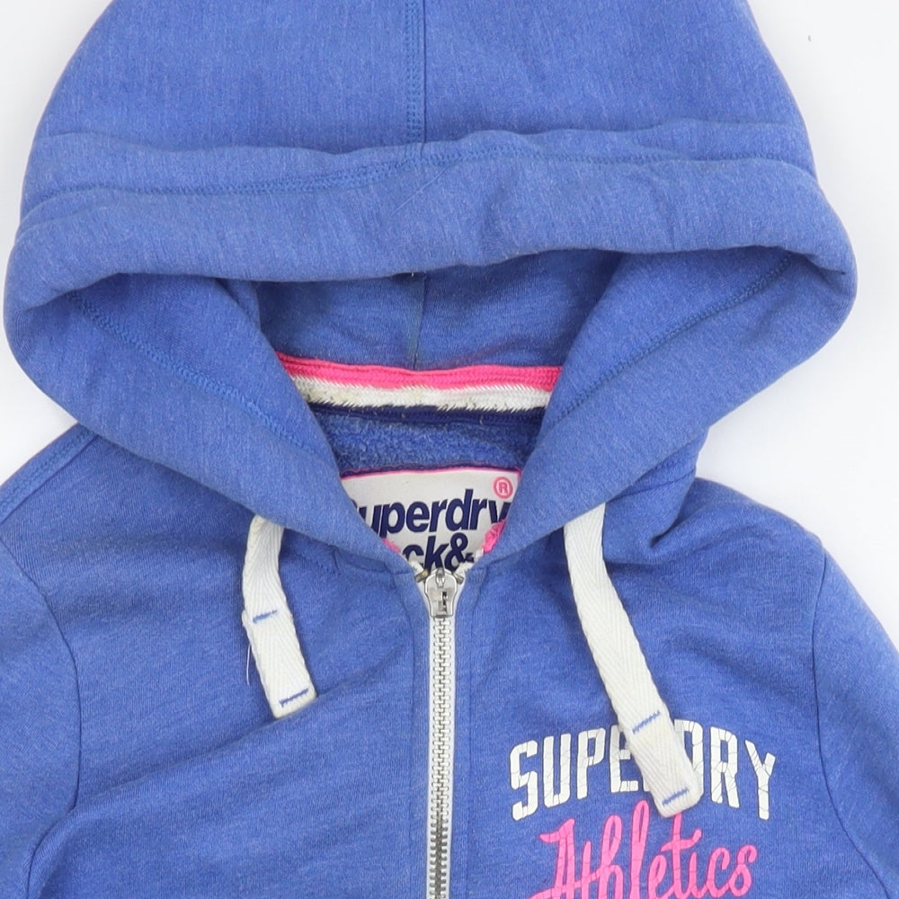 Superdry Womens Blue Cotton Full Zip Hoodie Size L Pullover - Logo