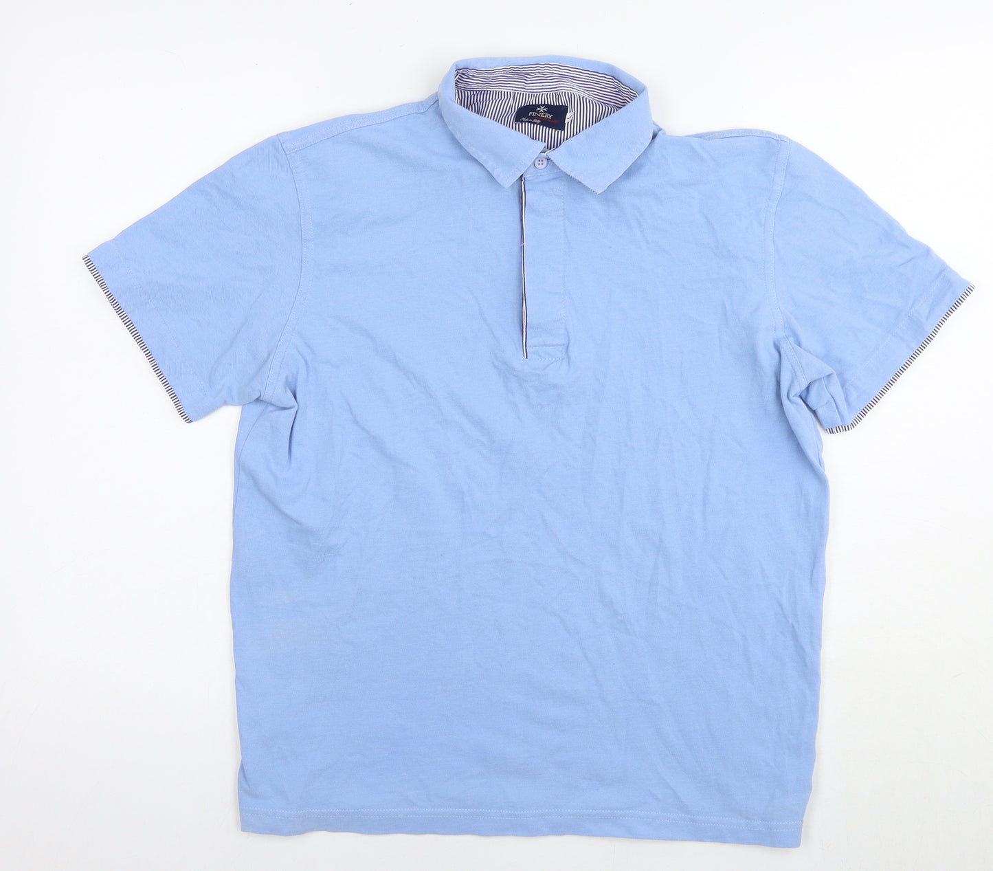 Finery Mens Blue Cotton Polo Size L Collared Pullover