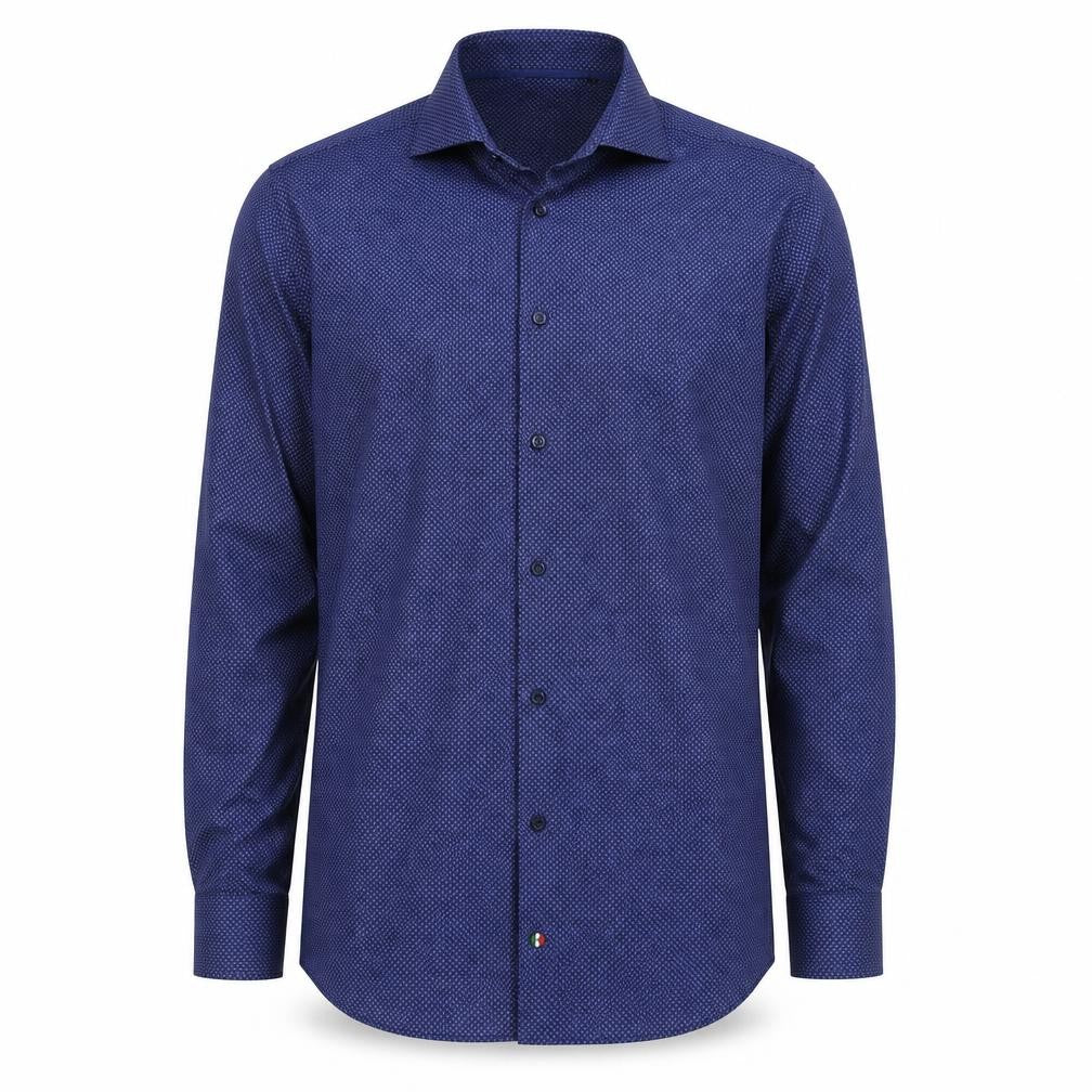 Sissano Mens Blue Geometric Cotton Dress Shirt Size M Collared Button