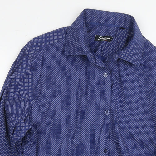 Sissano Mens Blue Geometric Cotton Dress Shirt Size M Collared Button