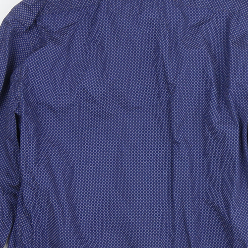 Sissano Mens Blue Geometric Cotton Dress Shirt Size M Collared Button