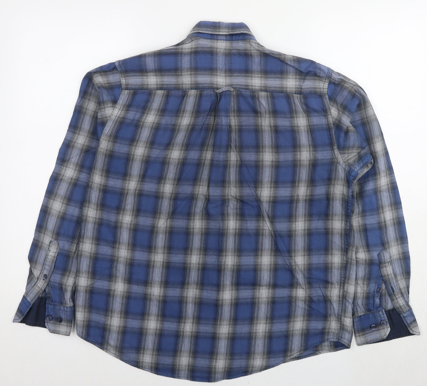 James Pringle Mens Blue Check Cotton Button-Up Size M Collared Button