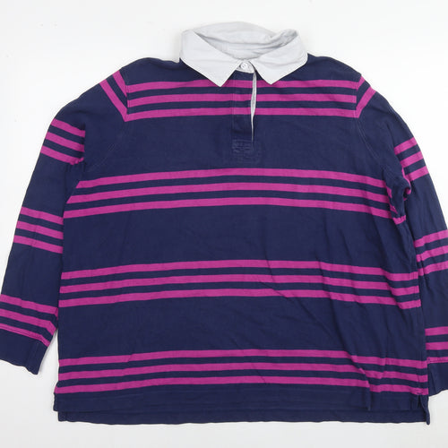 Lands' End Womens Blue Striped Cotton Basic Polo Size 20 Collared - Size 20-22