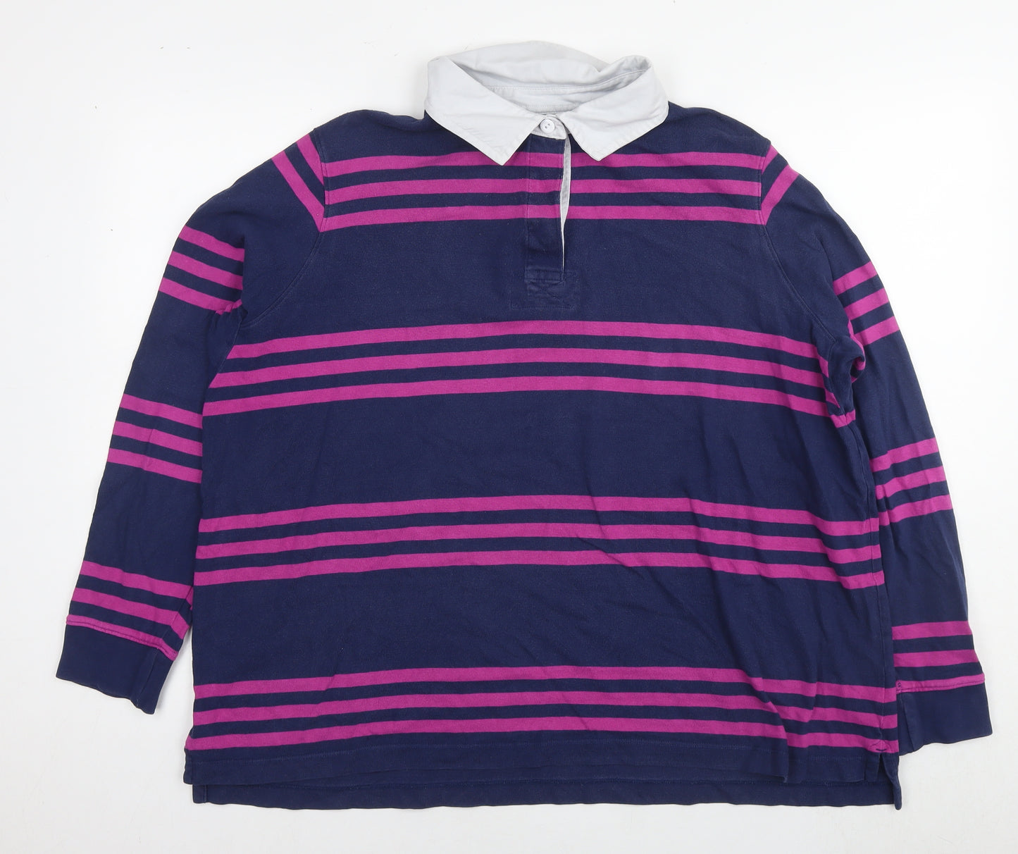 Lands' End Womens Blue Striped Cotton Basic Polo Size 20 Collared - Size 20-22