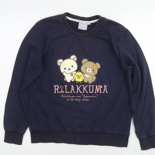 Rilakkuma Womens Blue Cotton Pullover Sweatshirt Size M Pullover - Teddy Bear Duck Logo