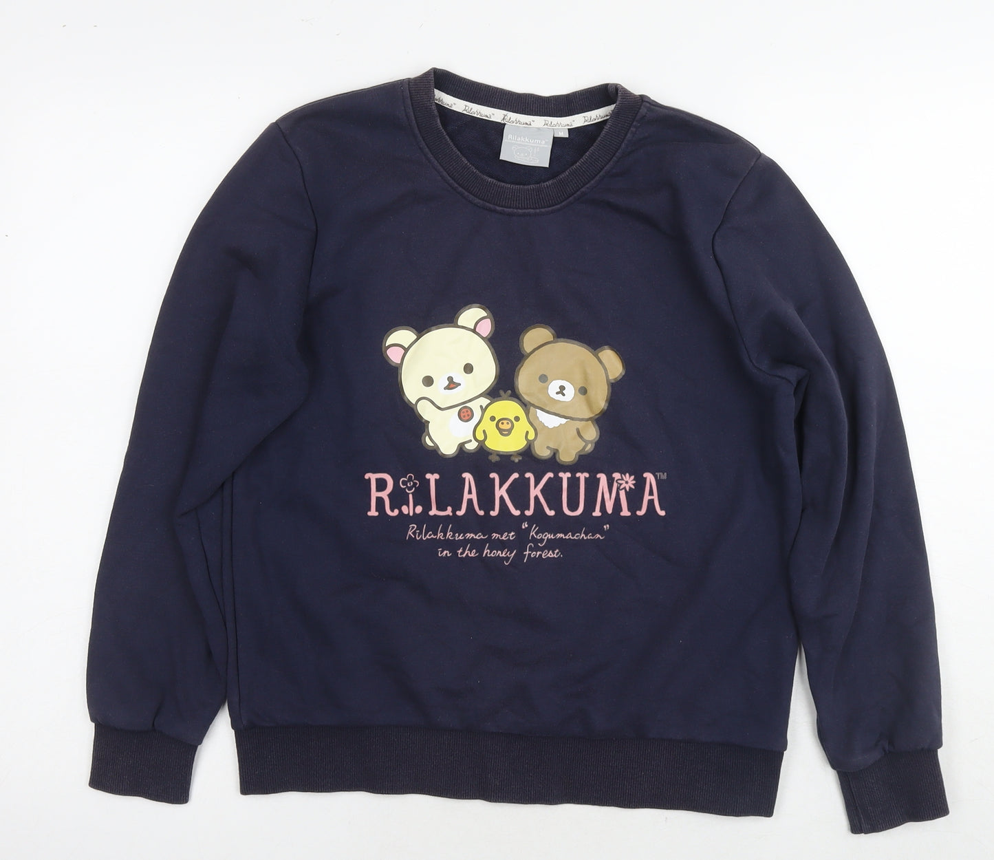 Rilakkuma Womens Blue Cotton Pullover Sweatshirt Size M Pullover - Teddy Bear Duck Logo