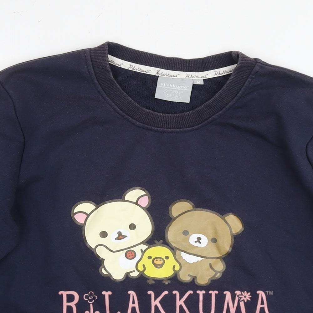 Rilakkuma Womens Blue Cotton Pullover Sweatshirt Size M Pullover - Teddy Bear Duck Logo