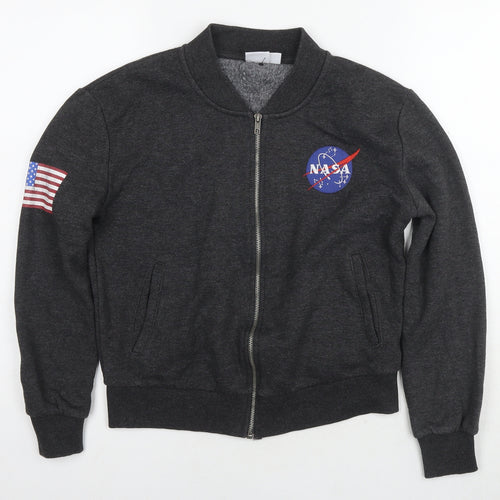 NASA Womens Grey Cotton Full Zip Hoodie Size 10 Zip - Logo