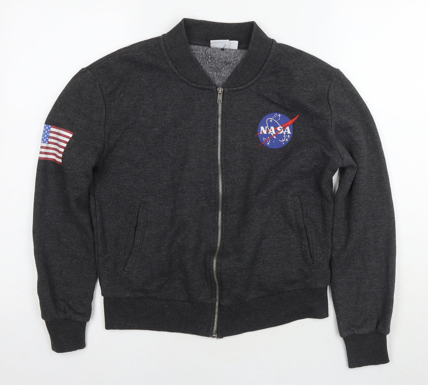 NASA Womens Grey Cotton Full Zip Hoodie Size 10 Zip - Logo