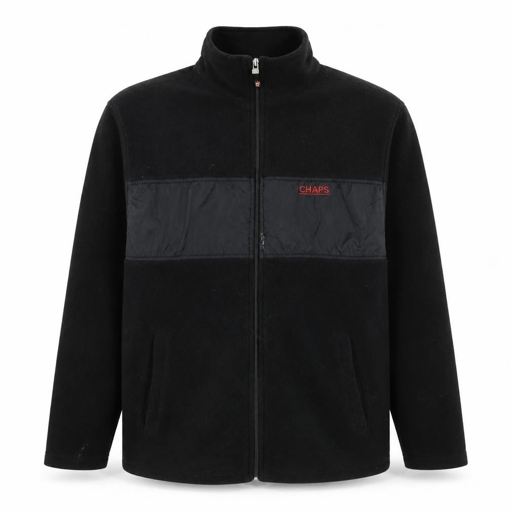 Front view of Chaps men’s black jacket, size L, zip