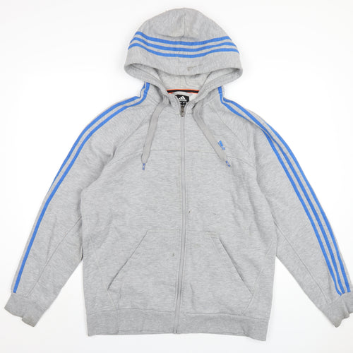 adidas Mens Grey Cotton Full Zip Hoodie Size L