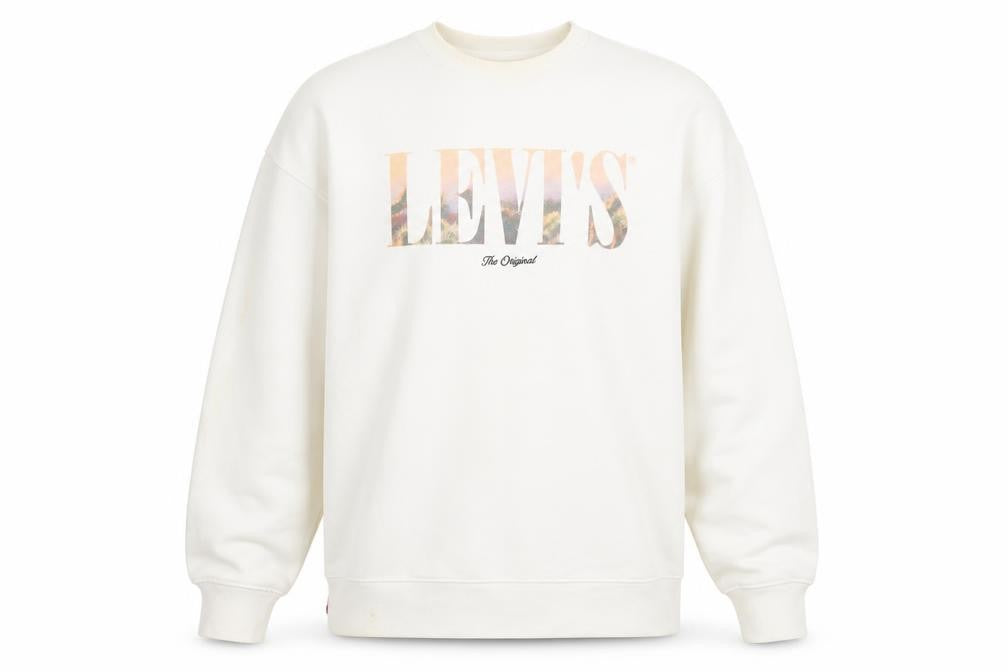 Front view of Levi's men’s white cotton pullover sweatshirt, size L