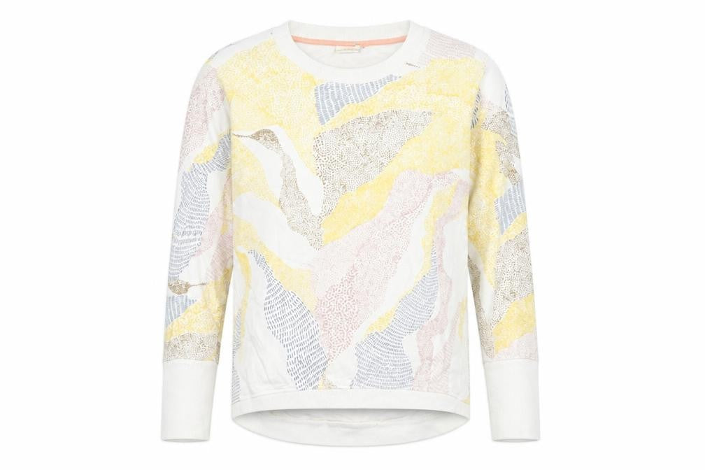 Front view of Numph women’s multicoloured geometric cotton pullover sweatshirt, size S, pullover