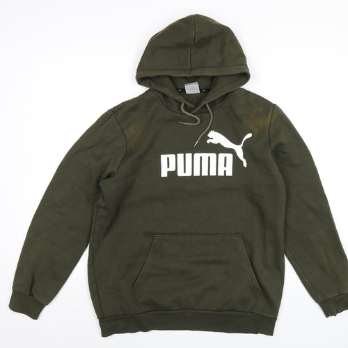 PUMA Mens Green Cotton Pullover Hoodie Size M