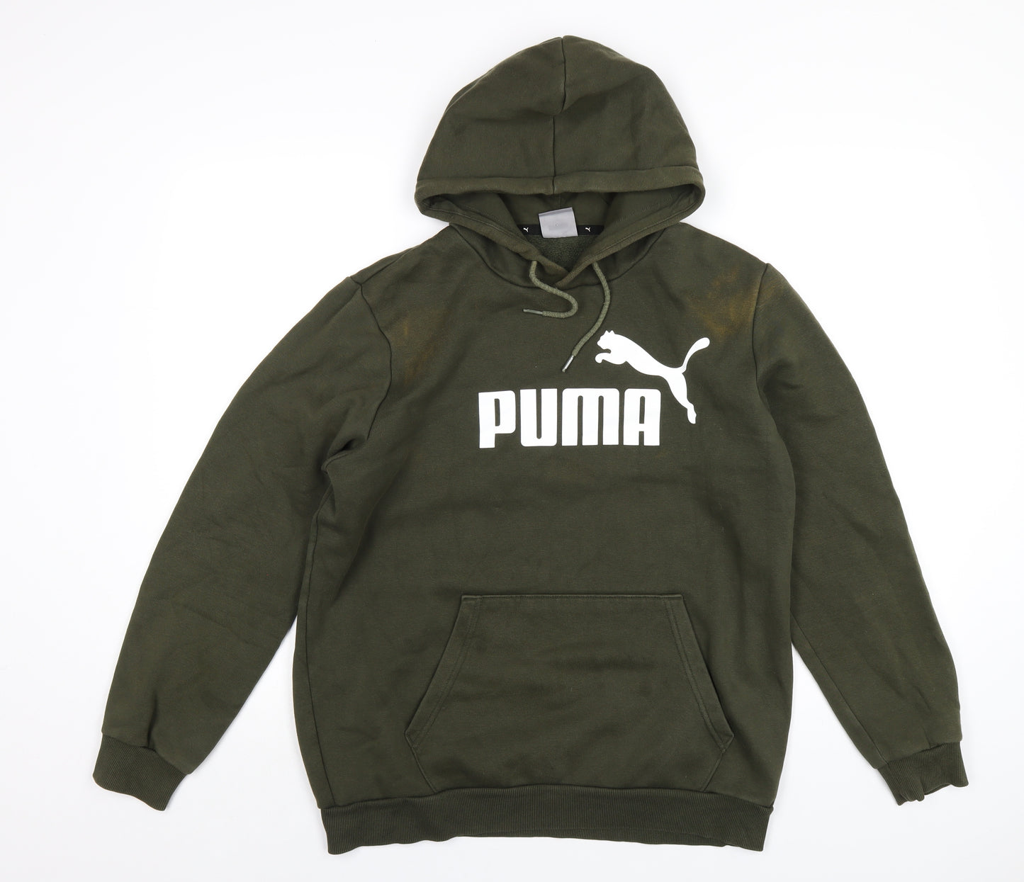 PUMA Mens Green Cotton Pullover Hoodie Size M