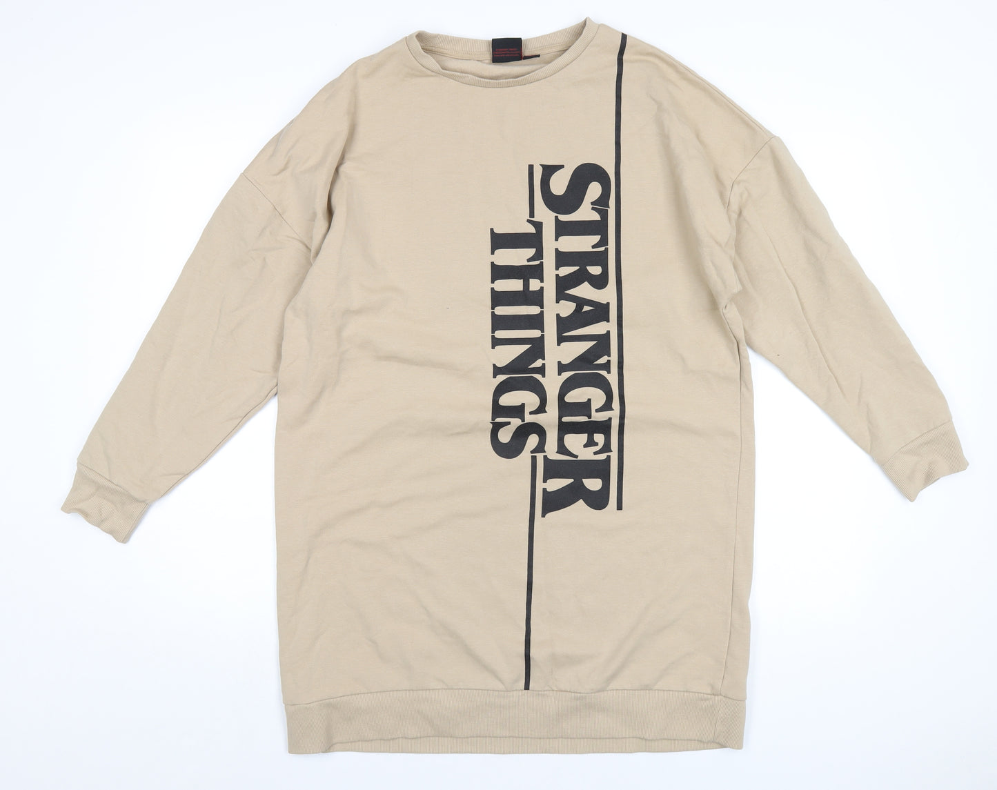 Stranger Things Womens Beige Cotton T-Shirt Dress Size 10 Crew Neck Pullover