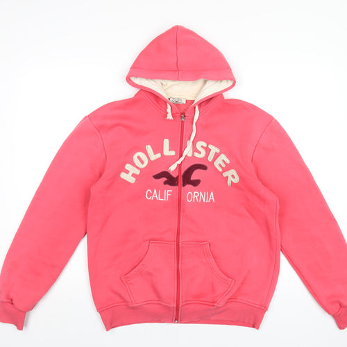 Hollister Womens Pink Cotton Full Zip Hoodie Size 2XL Zip - Embroidered Logo