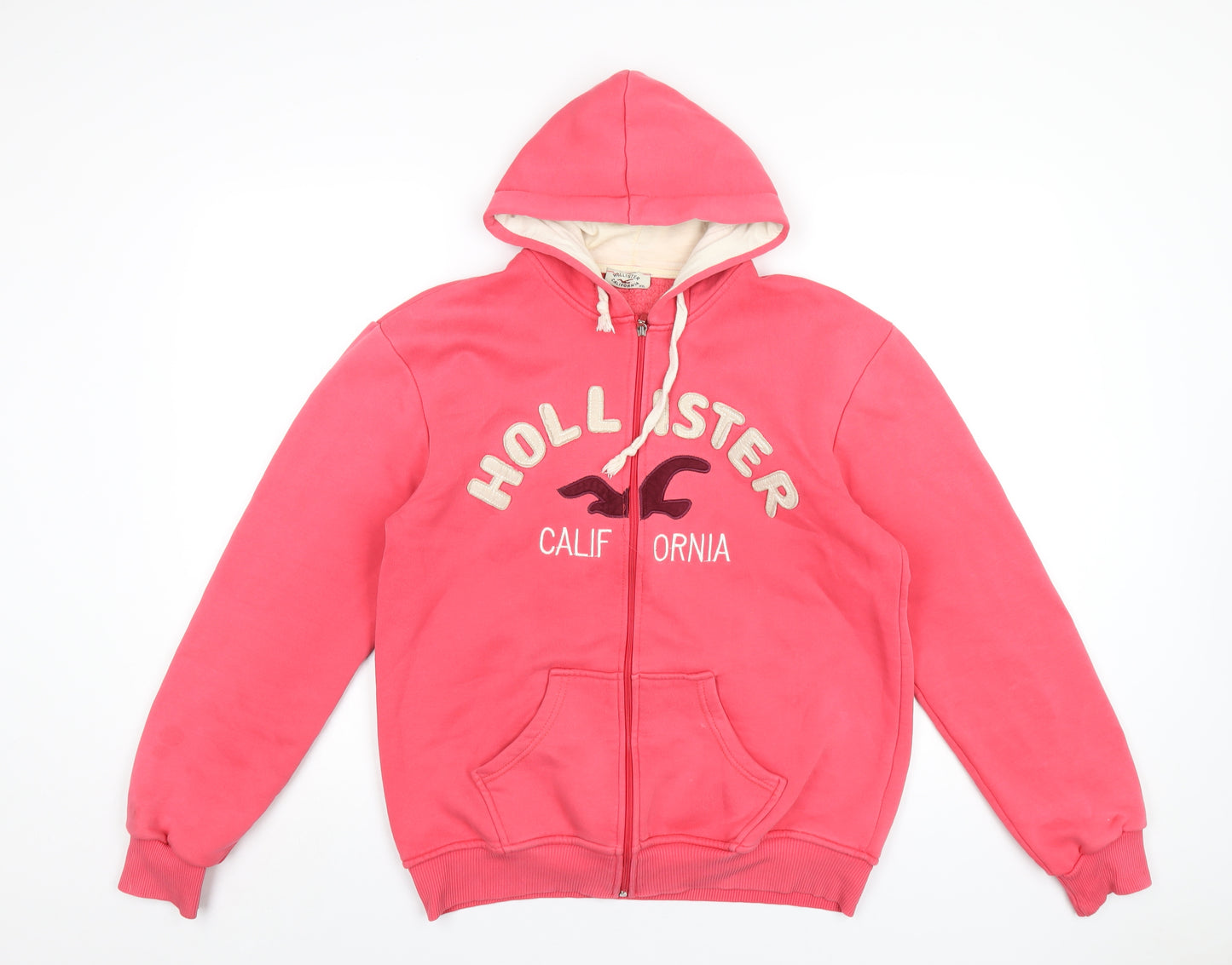 Hollister Womens Pink Cotton Full Zip Hoodie Size 2XL Zip - Embroidered Logo