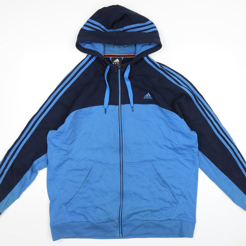 adidas Mens Blue Cotton Full Zip Hoodie Size XL