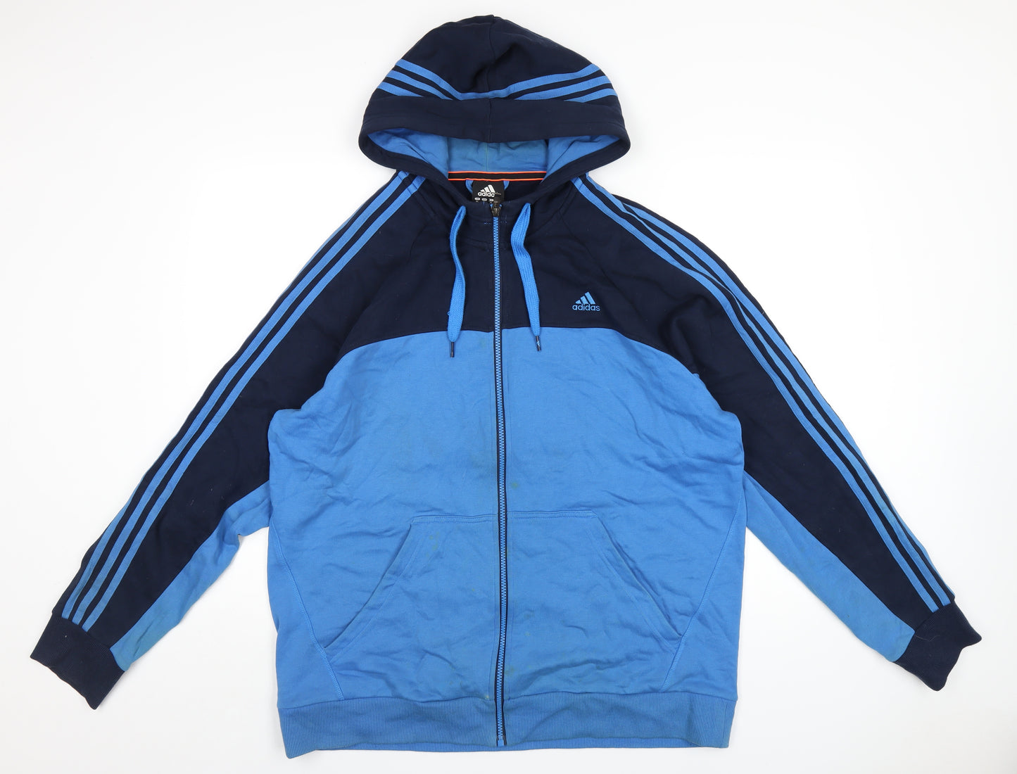 adidas Mens Blue Cotton Full Zip Hoodie Size XL