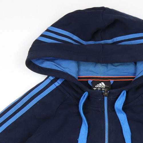 adidas Mens Blue Cotton Full Zip Hoodie Size XL