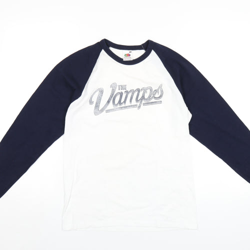 The Vamps Womens White Cotton Basic T-Shirt Size S Round Neck