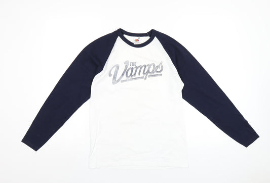 The Vamps Womens White Cotton Basic T-Shirt Size S Round Neck