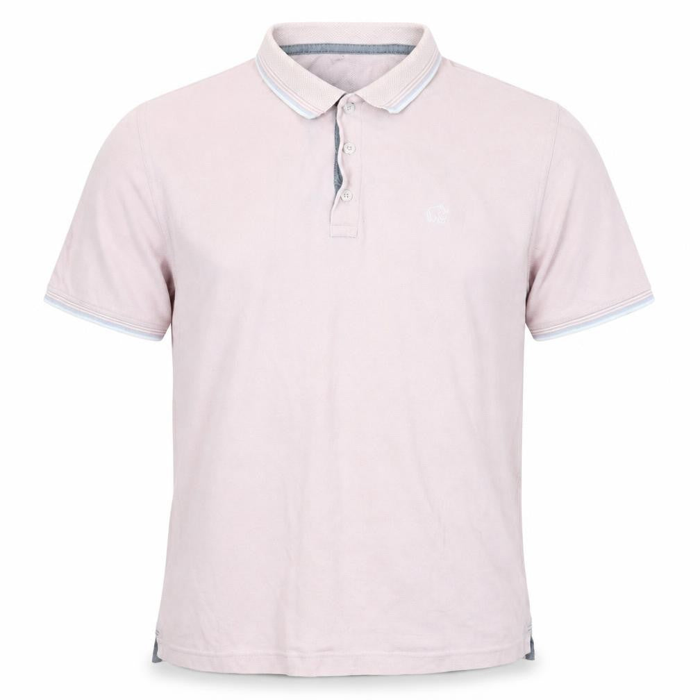 Front view of Rhino men’s pink cotton polo, size XL, collared button