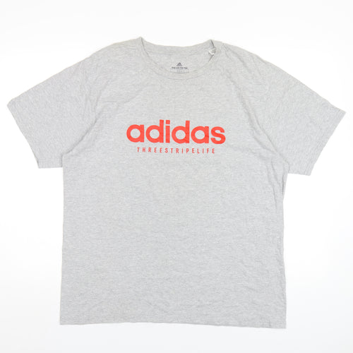 adidas Mens Grey Cotton T-Shirt Size L Round Neck