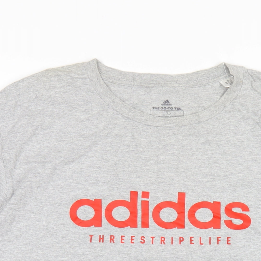 adidas Mens Grey Cotton T-Shirt Size L Round Neck