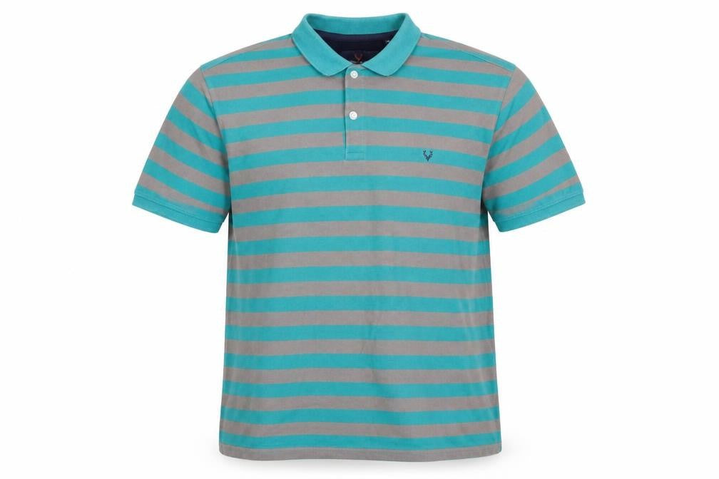 Allen Solly Mens Green Striped Cotton Polo Size XL Collared Button