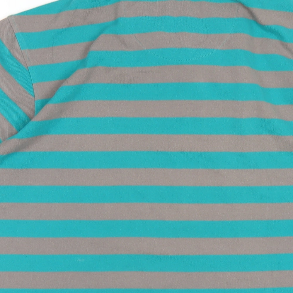 Allen Solly Mens Green Striped Cotton Polo Size XL Collared Button