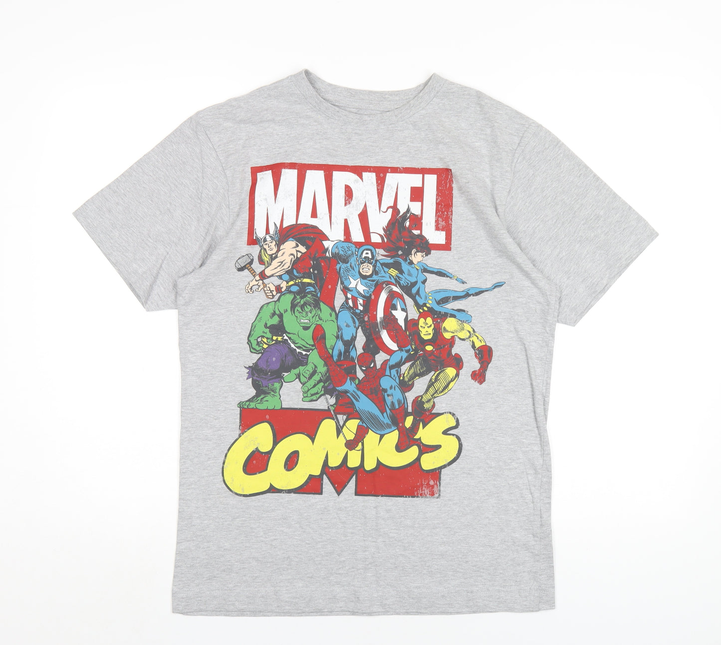 Marvel Mens Grey Cotton T-Shirt Size S Round Neck - Marvel Comics