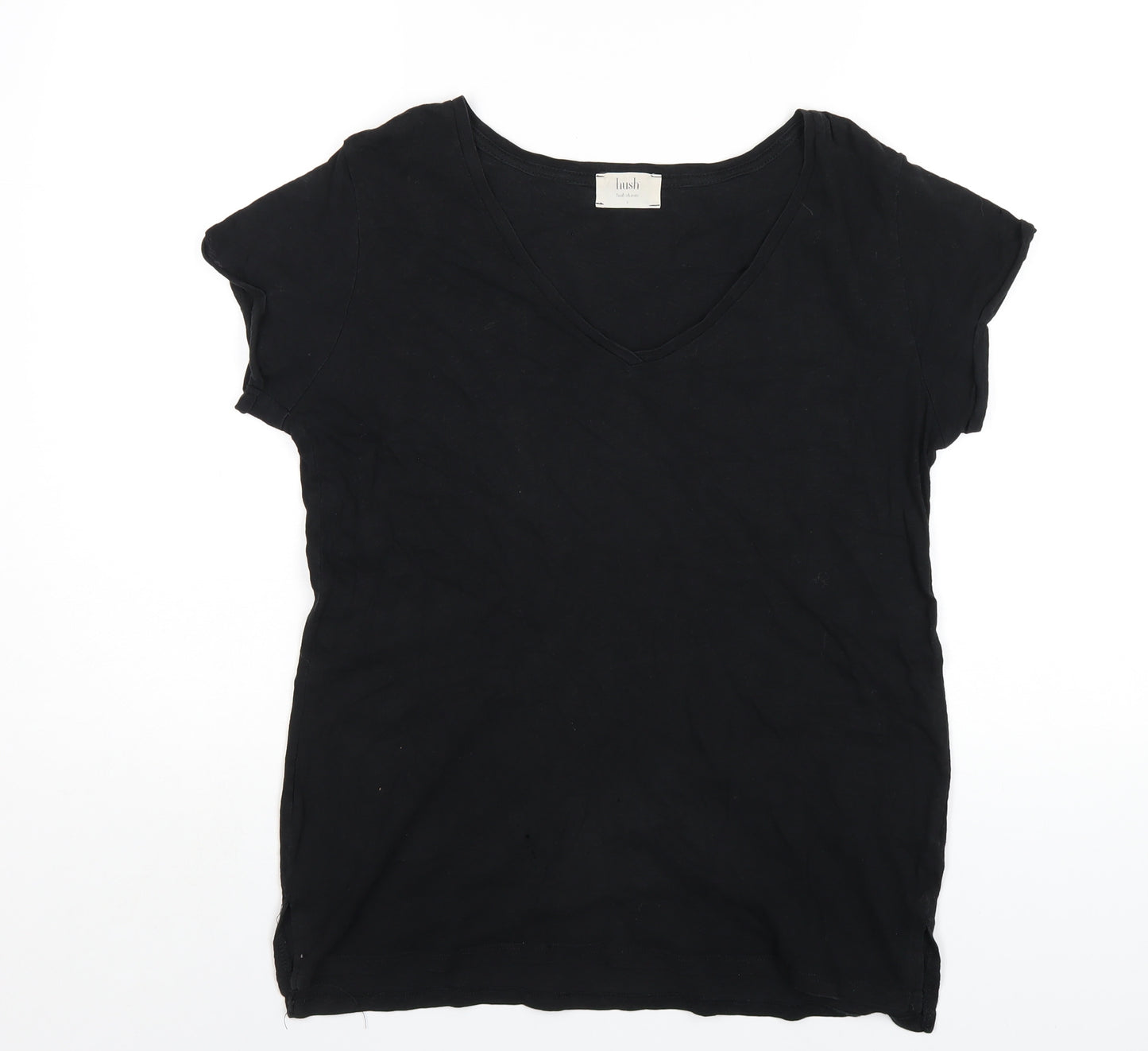 Hush Womens Black Cotton Basic T-Shirt Size S V-Neck