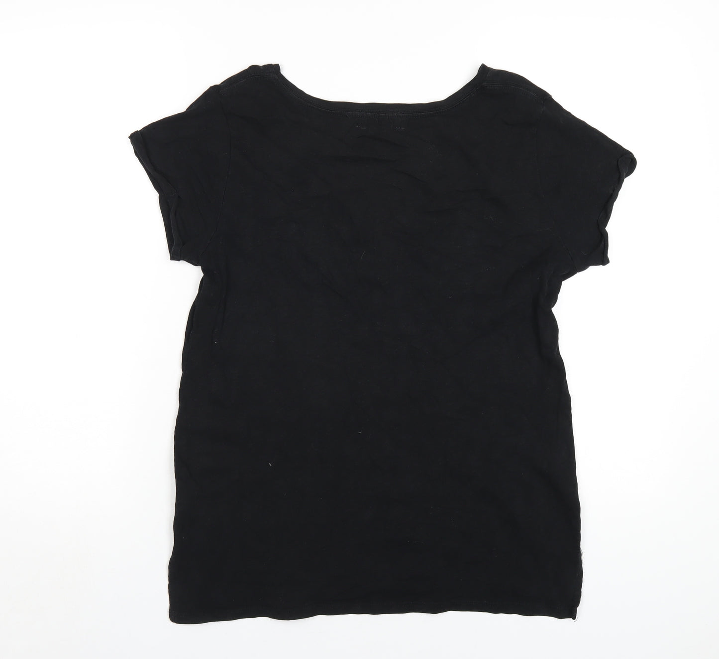 Hush Womens Black Cotton Basic T-Shirt Size S V-Neck