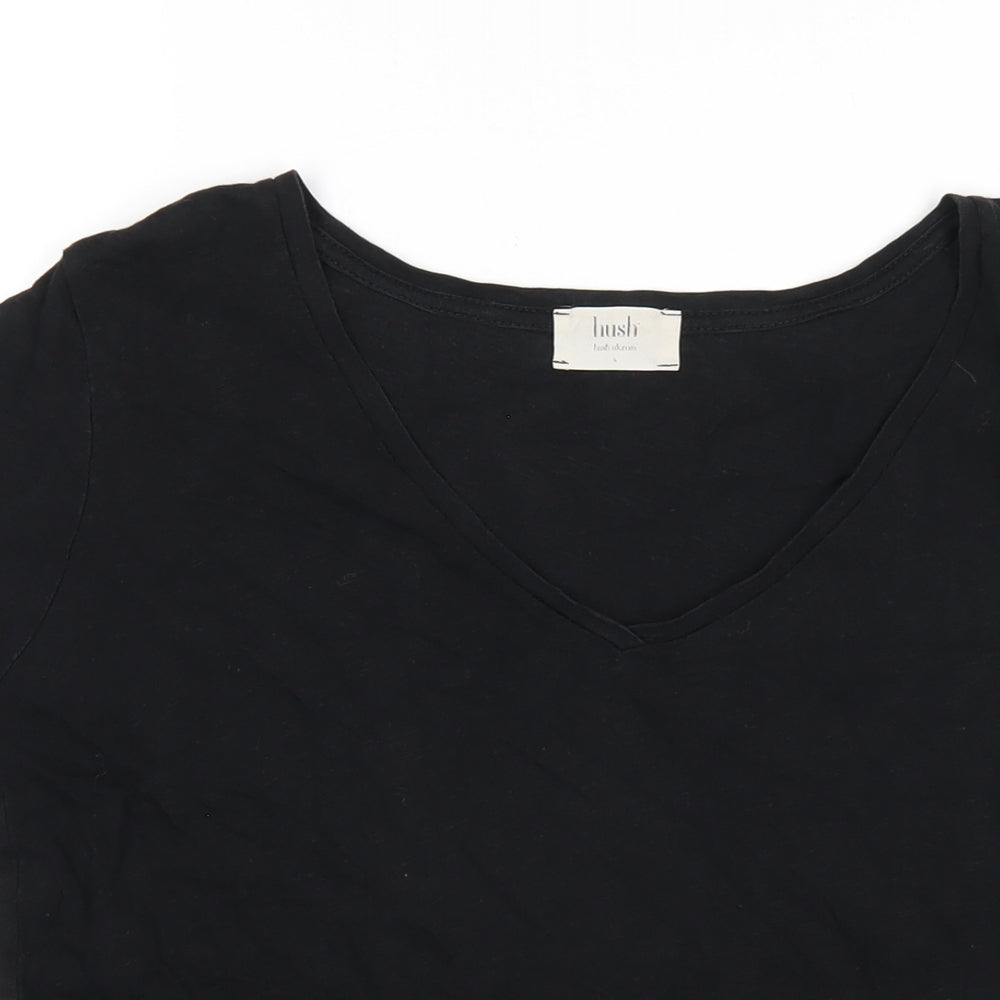 Hush Womens Black Cotton Basic T-Shirt Size S V-Neck