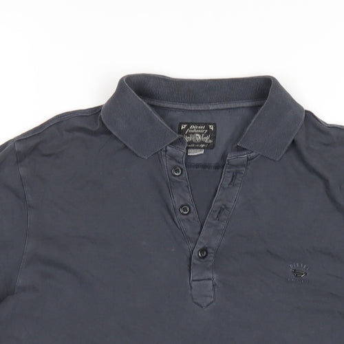 Diesel Mens Grey Cotton Polo Size M Collared Button