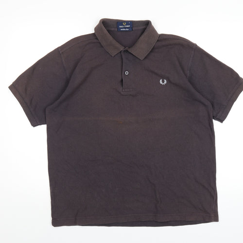 Fred Perry Mens Brown Cotton Polo Size L Collared Button