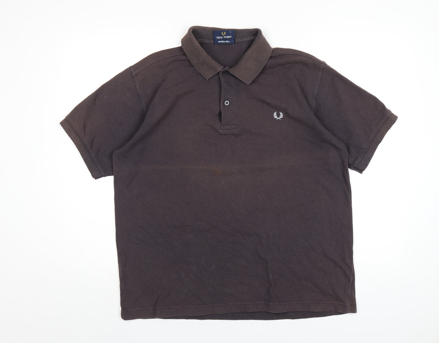 Fred Perry Mens Brown Cotton Polo Size L Collared Button