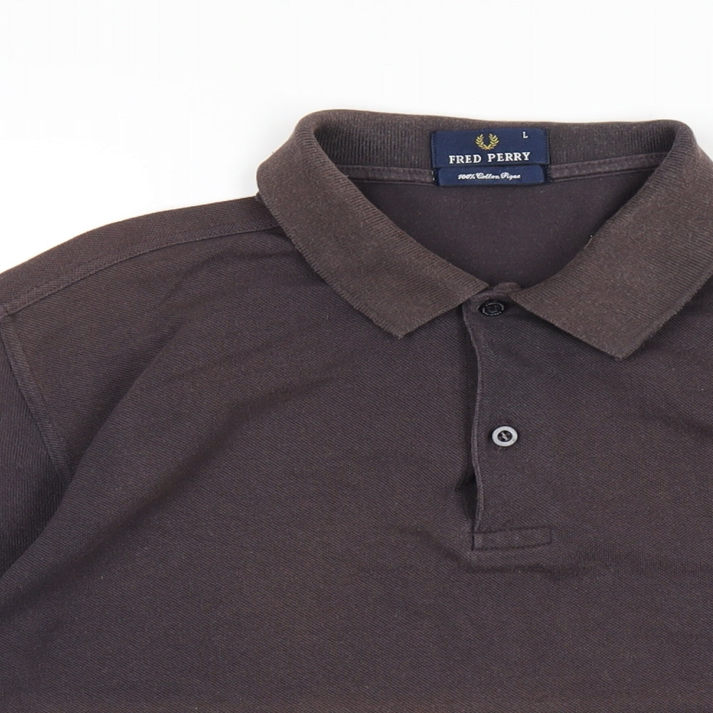 Fred Perry Mens Brown Cotton Polo Size L Collared Button