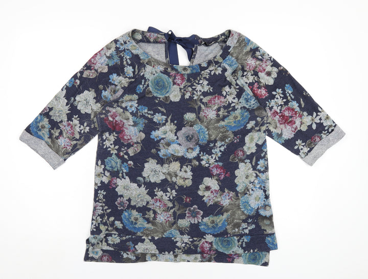 Oasis Womens Blue Floral Viscose Basic T-Shirt Size S Round Neck