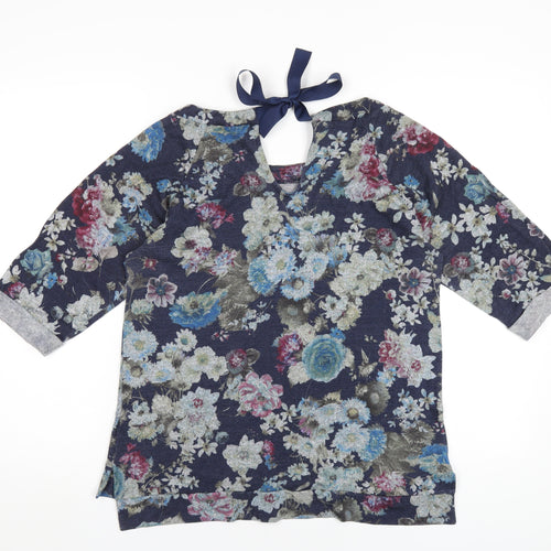 Oasis Womens Blue Floral Viscose Basic T-Shirt Size S Round Neck