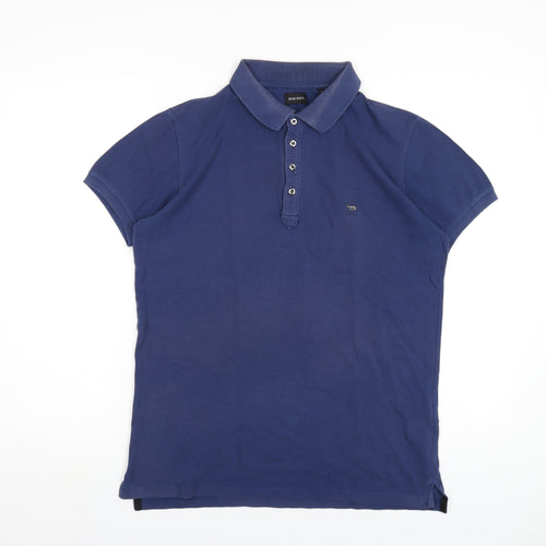 Diesel Mens Blue Cotton Polo Size S Collared Button