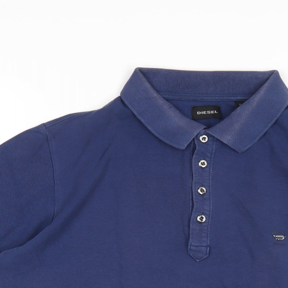 Diesel Mens Blue Cotton Polo Size S Collared Button