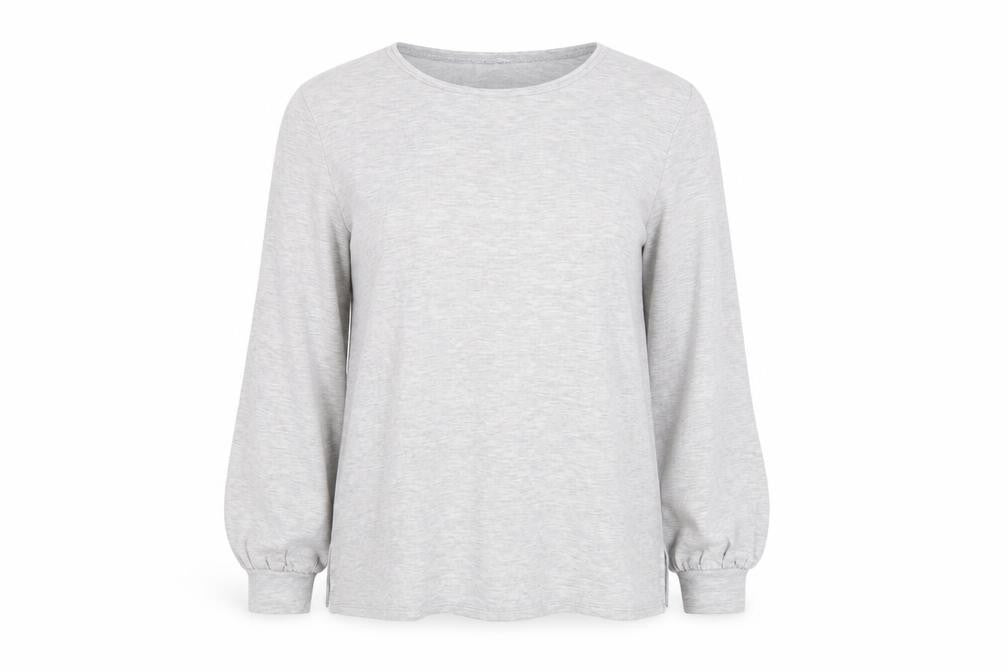 Front view of Oasis women’s grey viscose basic t-shirt, size L, round neck